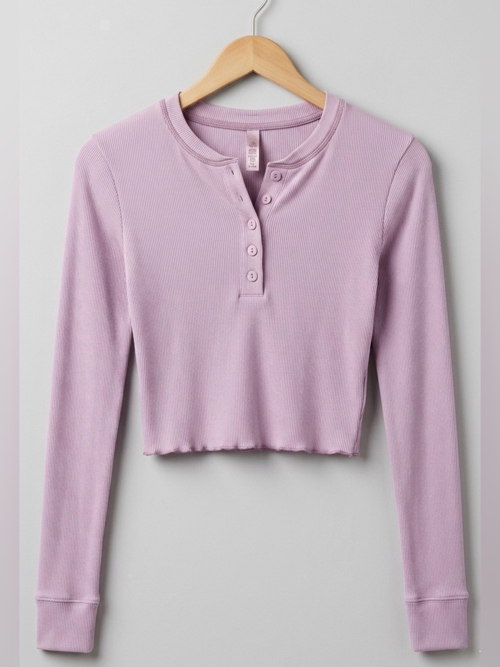 SKIMS Lilac Cotton Ribbed Long-Sleeve Henley Crop Top - size XS